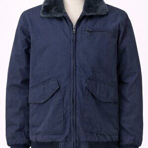 Vintage Unisex Weather Breaker Jacket Navy Blue Zip 3 Pockets 80s 90s Medium